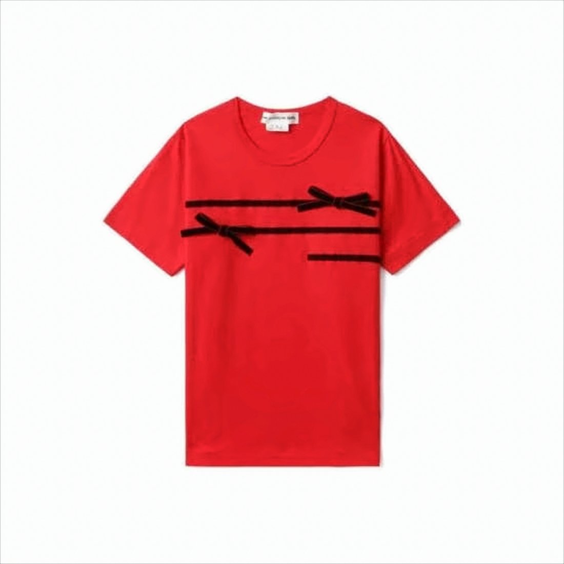 Short-Sleeved T-Shirt with Velvet Ribbon Accents