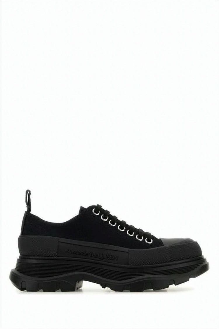 Low-Top Black Cotton Sneakers with Rubber Sole