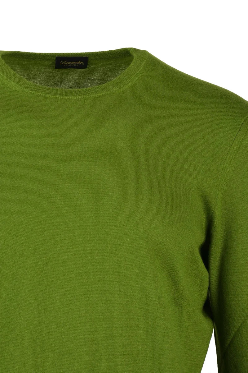 Thin Cashmere Crew Neck Pullover - Green