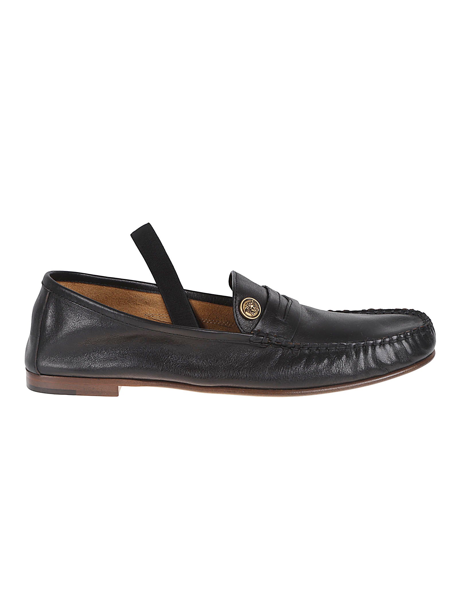Flat Black Moccasins with Metallic Detail and Contemporary Silhouette