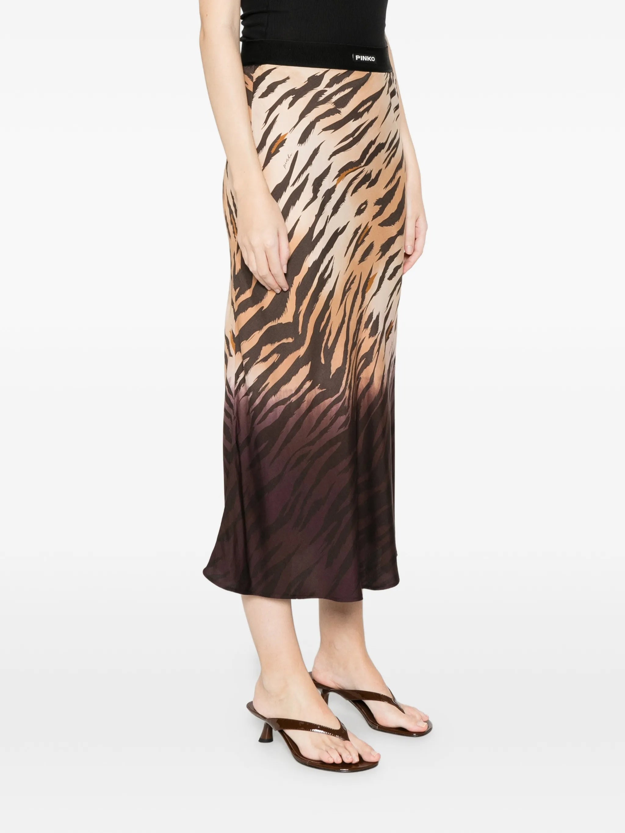 Beige/Brown Hollie Tiger-Stripe Midi Skirt