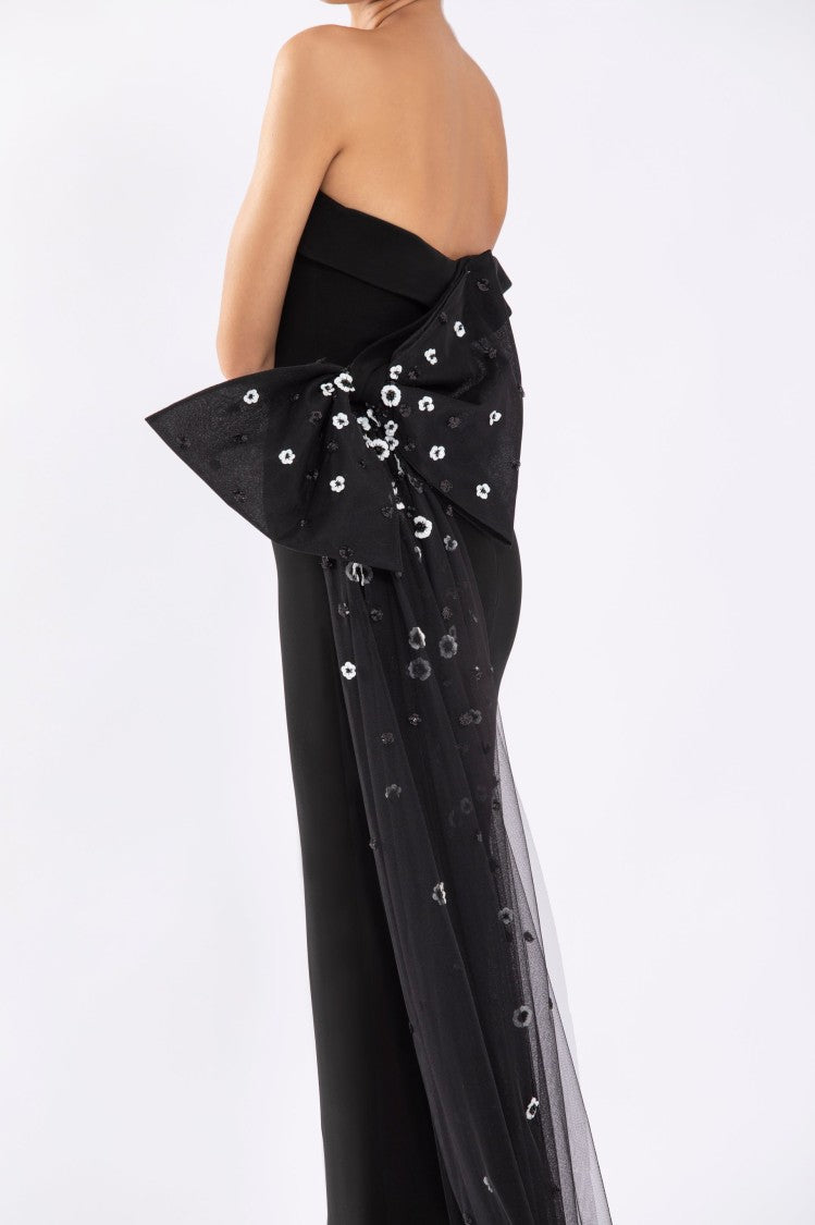 Crepe Off-Shoulder Dress With A Tulle Bow