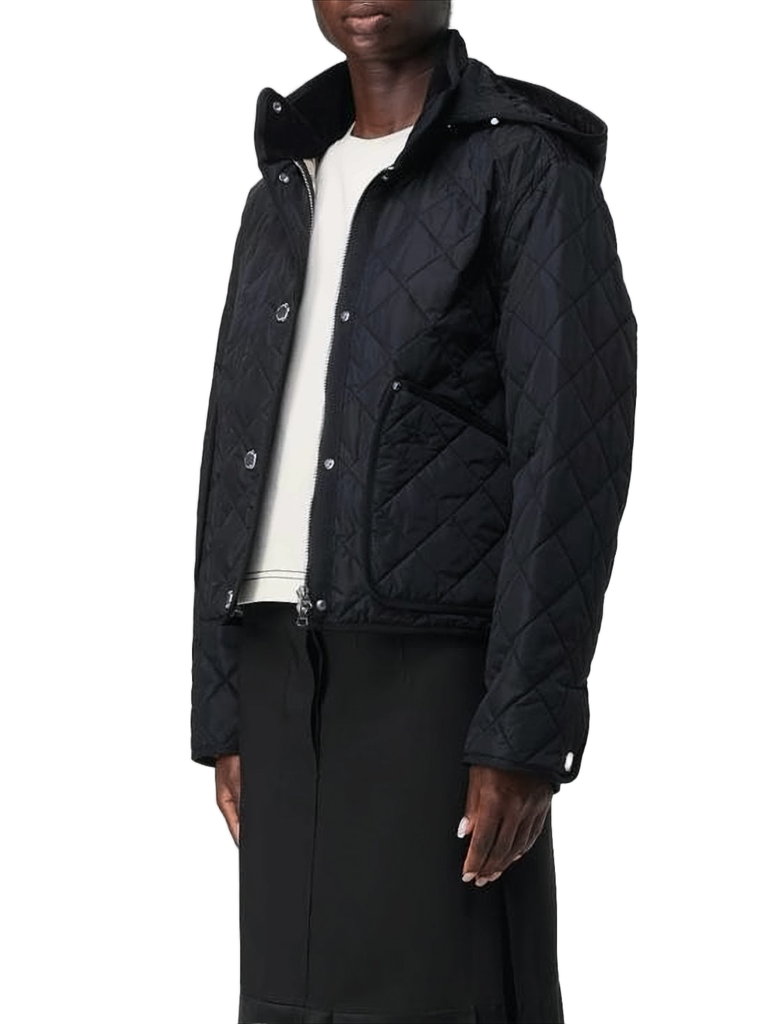 Cropped Quilted Jacket with Diamond Pattern