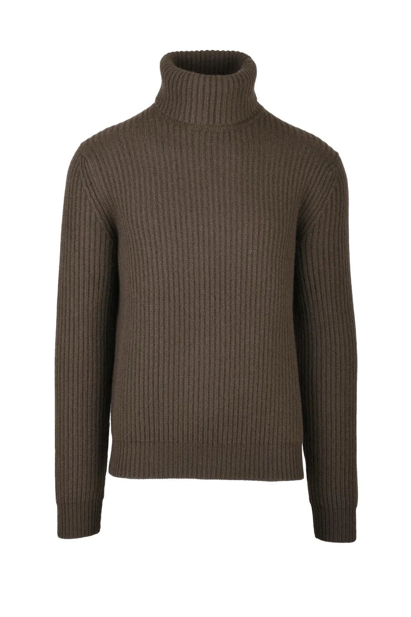 High Neck Cashmere Sweater - Brown