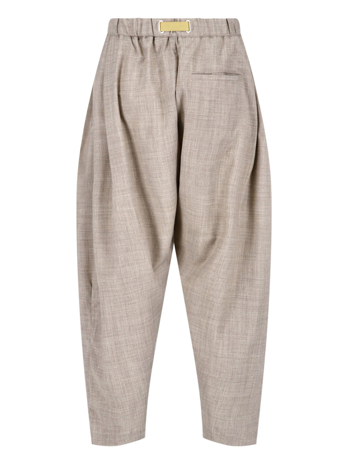 Beige Relaxed Tapered Textured Fabric Trousers