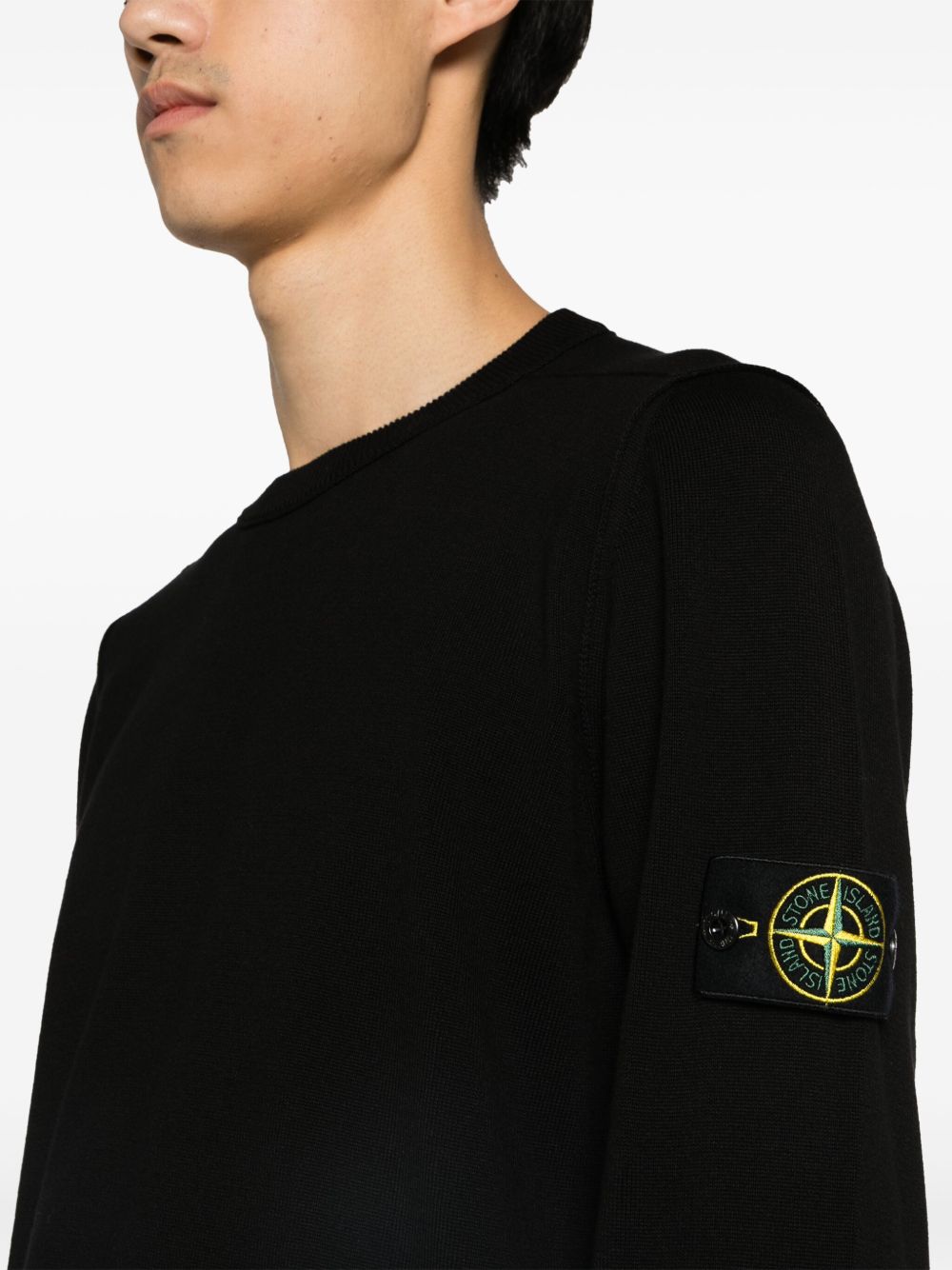 Ribbed Crewneck Sweater with Signature Badge