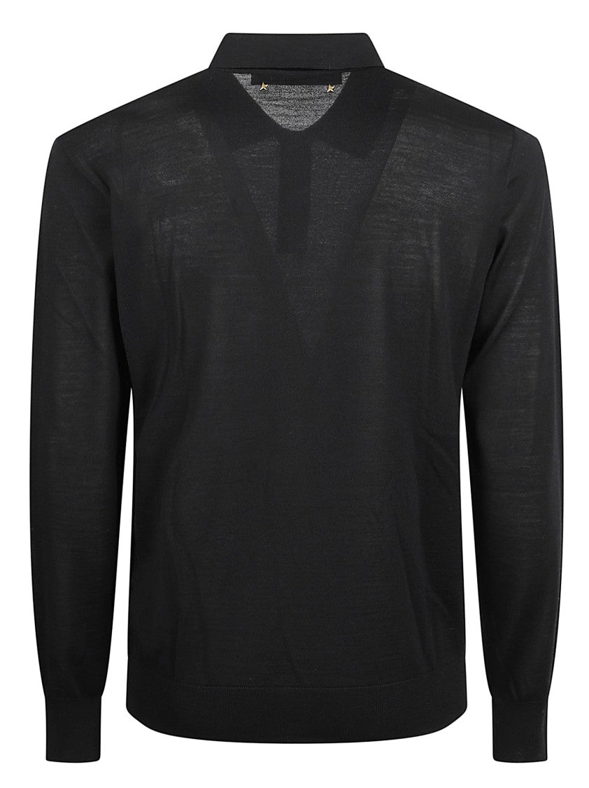 Long-Sleeve Polo Shirt In Black Virgin Wool