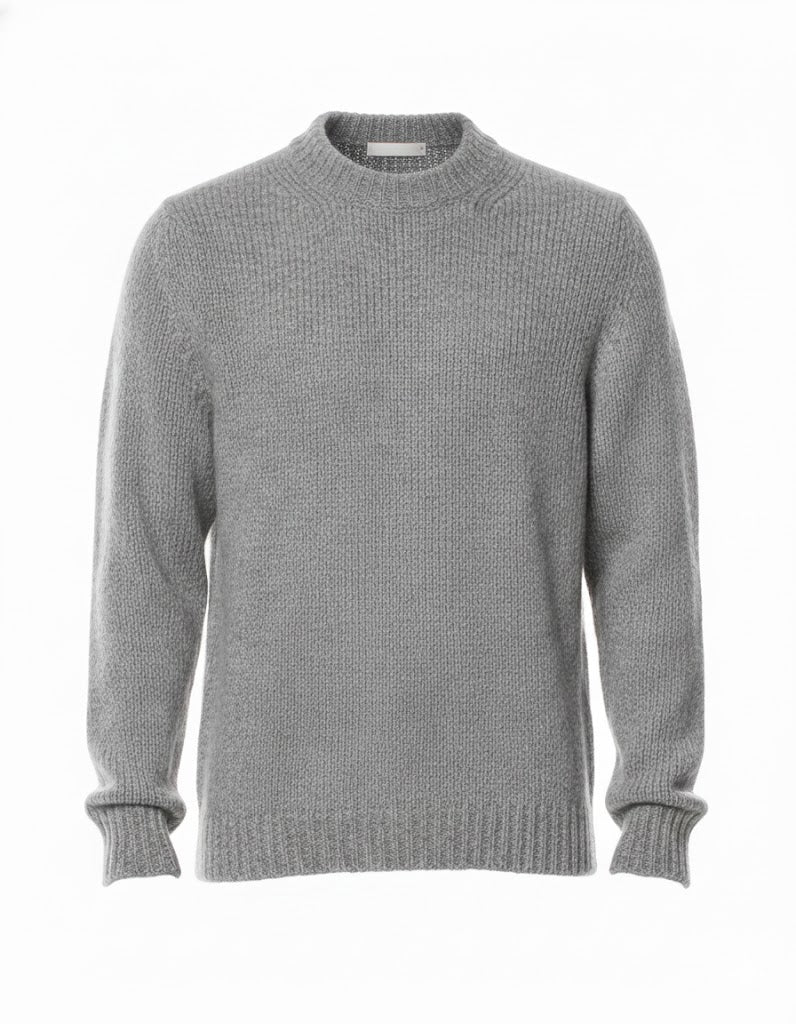Men’S Grey Wool-Blend Crewneck Sweater