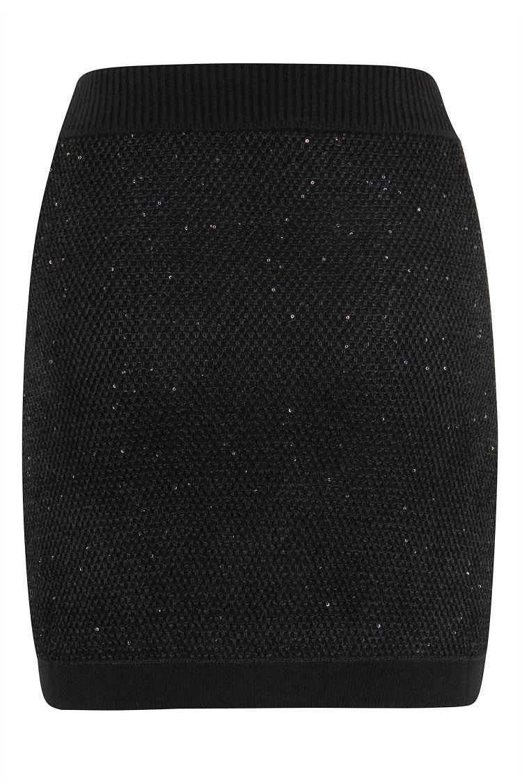 Textured Knit Mini Skirt With Gold Applique Buttons