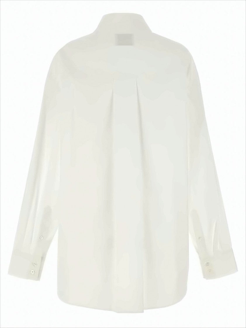 Classic White Cotton Button-Up Shirt with Pleated Back Detail