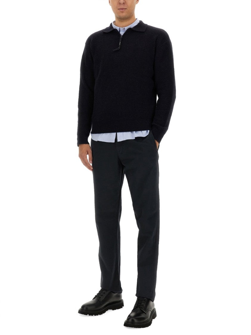Textured Ribbed Black Wool Jersey
