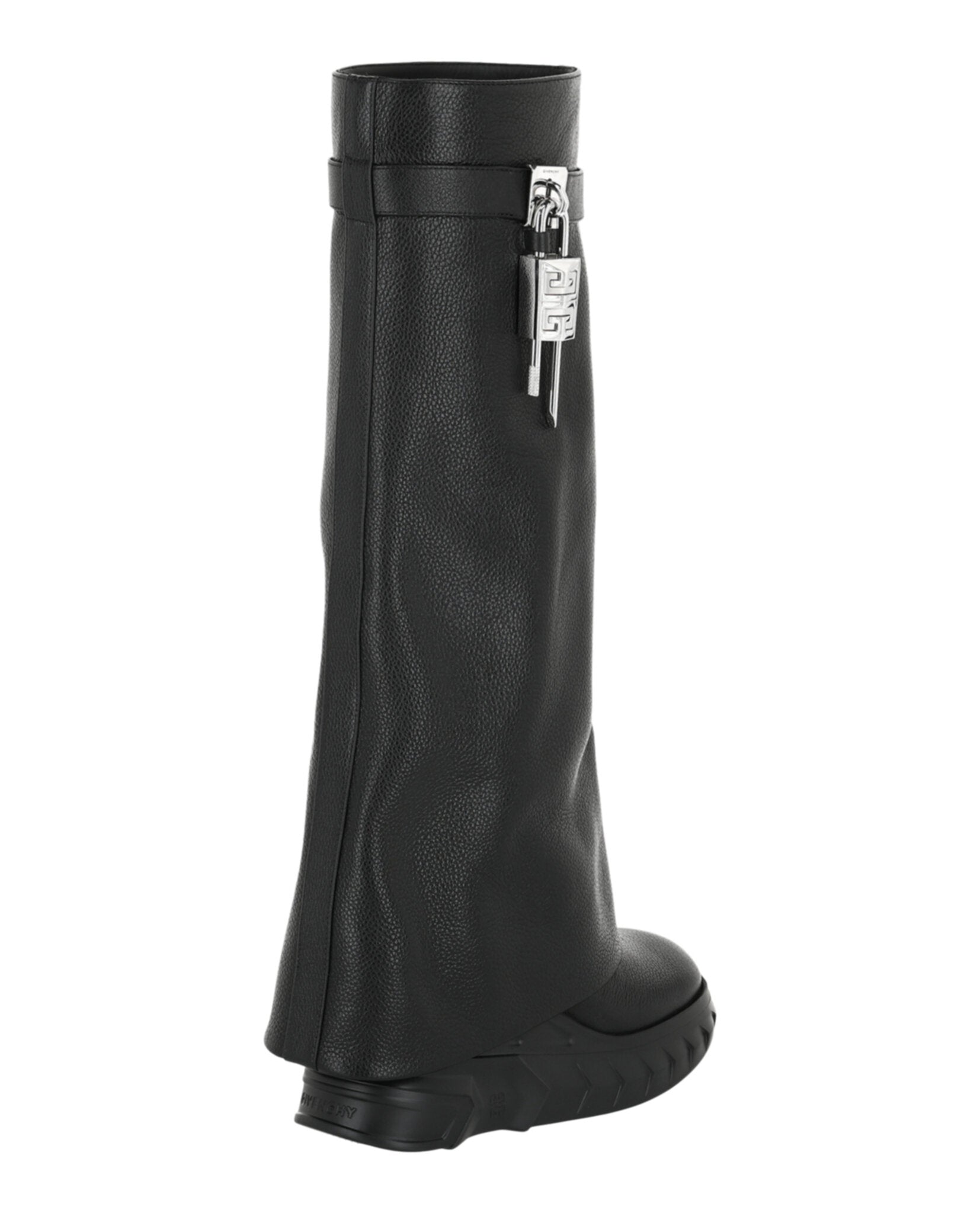 Shark Lock Biker Boots In Grained Leather