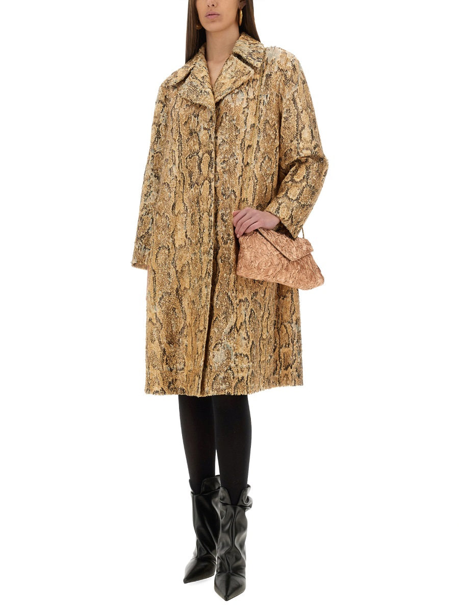 Sequined Cotton Long Coat With Classic Collar