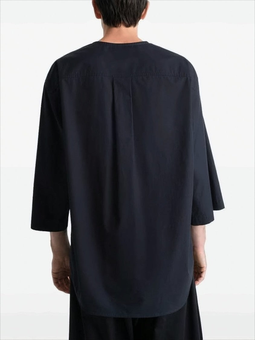 Boxy Black Blouse with Round Neckline