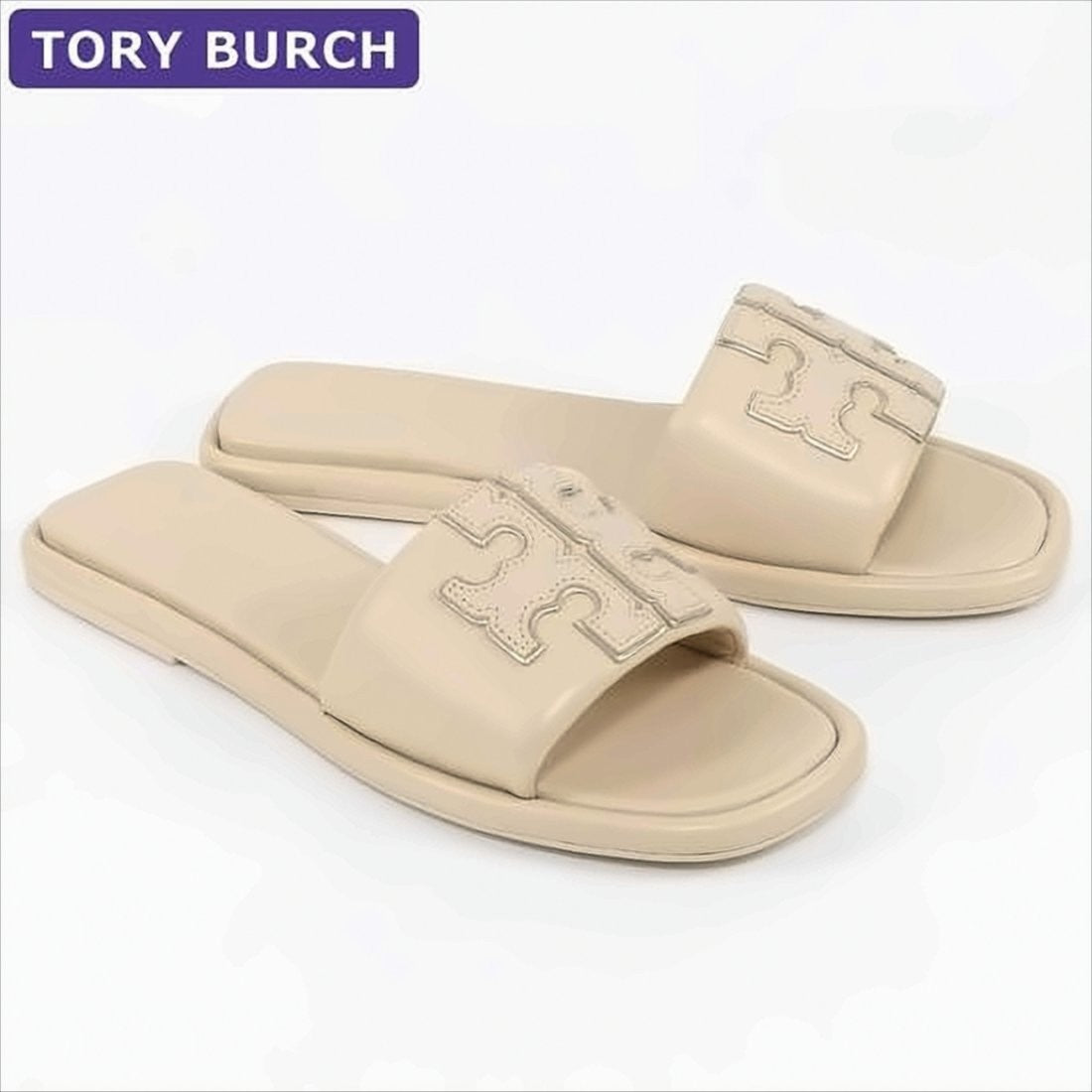 Minimalist Leather Slide Sandals with Stitched Logo