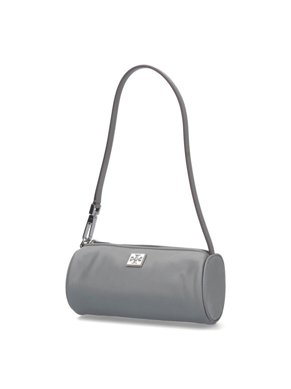 Cylindrical Grey Nylon Shoulder Bag