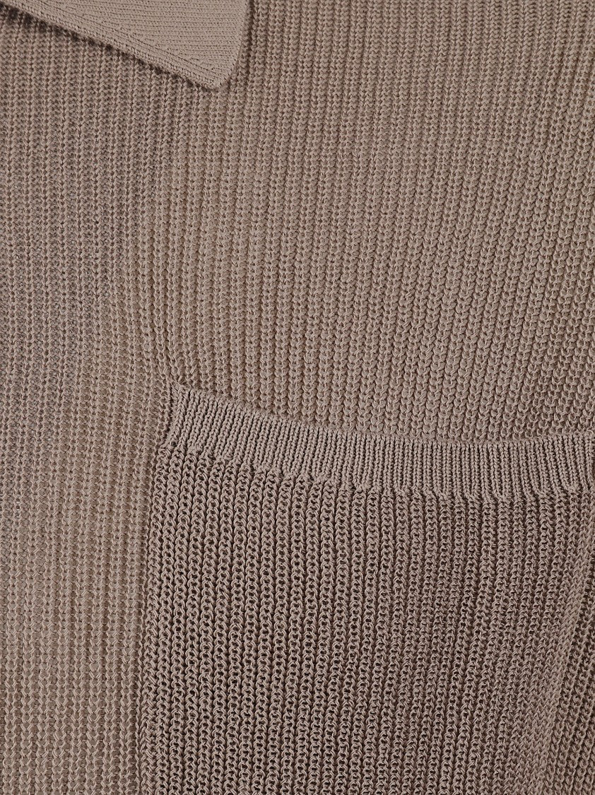 Textured Knit Long-Sleeved Polo