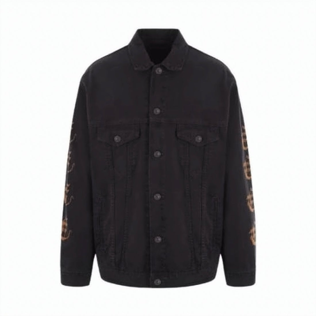 Black Denim Jacket with Structured Collar