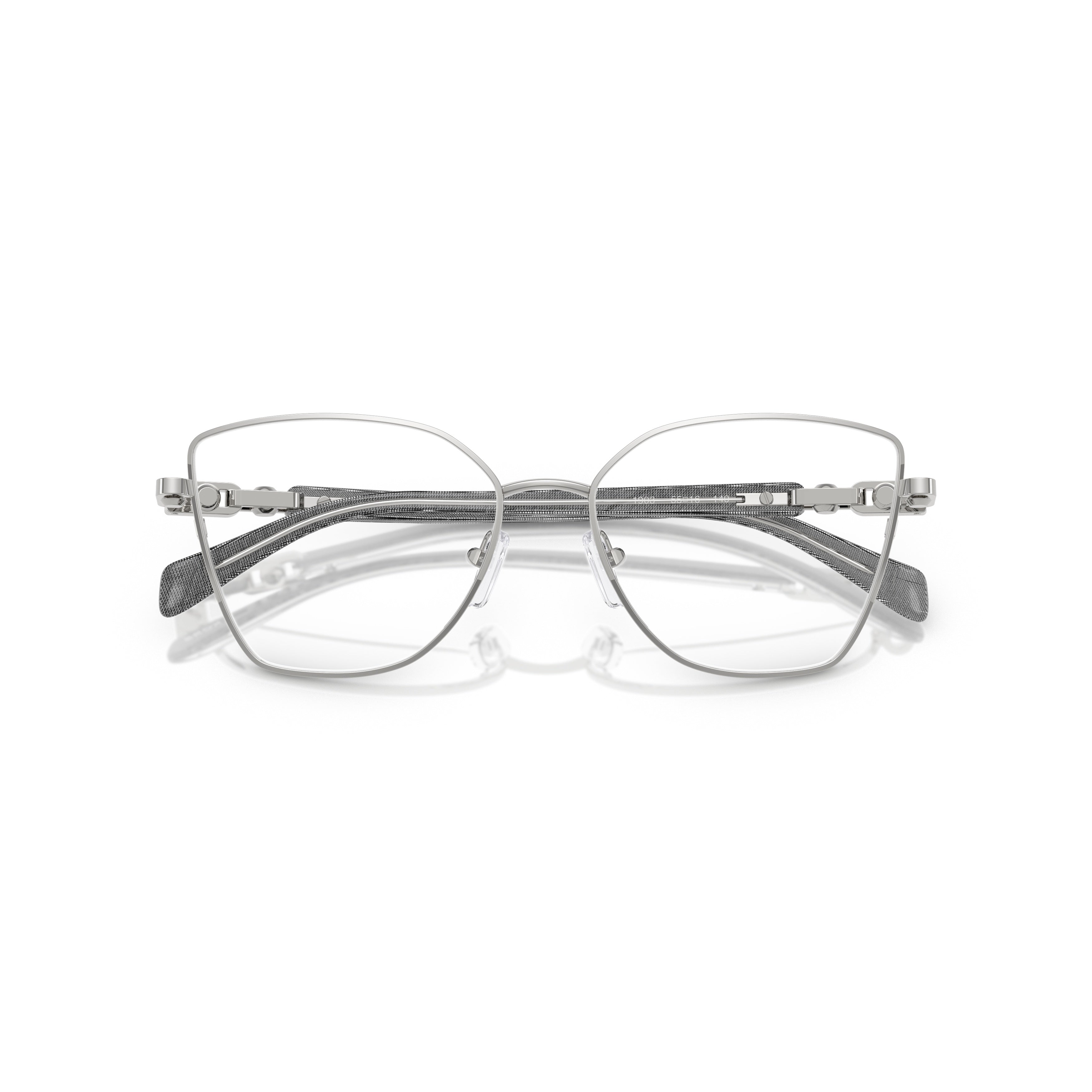 0mk3090 Thin Silver Metal Cat-Eye Eyeglasses with Textured Temple Arms