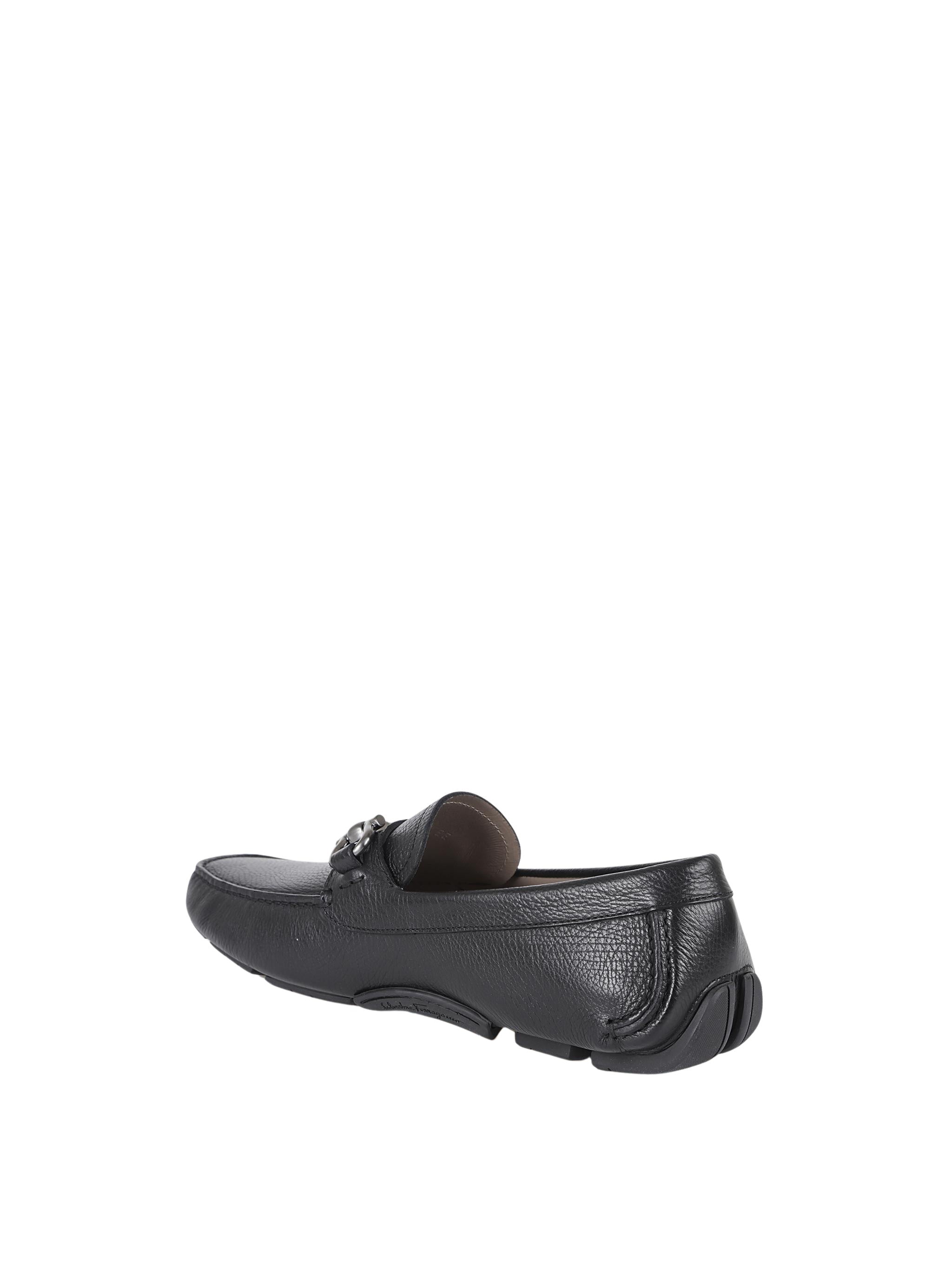 Textured Leather Ferragamo Loafers With Metallic Bit