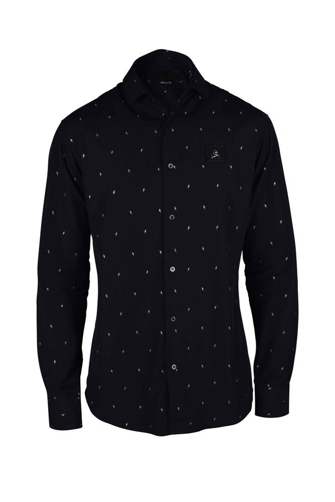 Black Cotton Shirt With Embroidered Lightning Bolts