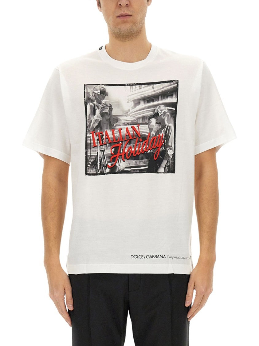 Cotton T-Shirt With "Italian Holiday" Print