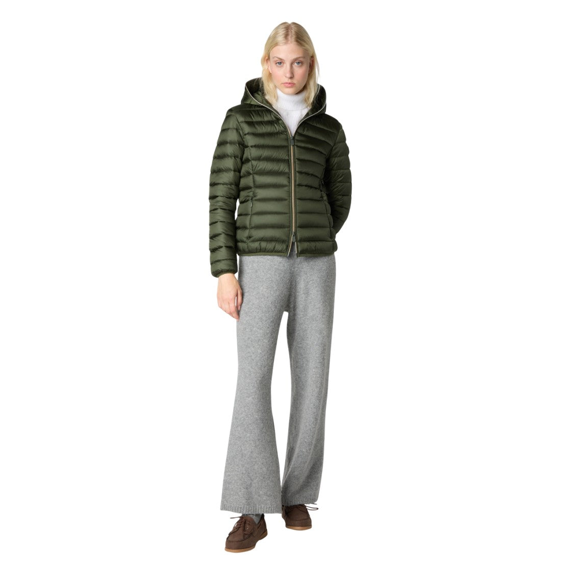 Lightweight Quilted Coat with Zip-Up Hood