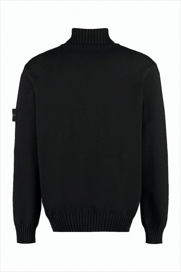 Ribbed Black Turtleneck Sweater with Classic High Collar