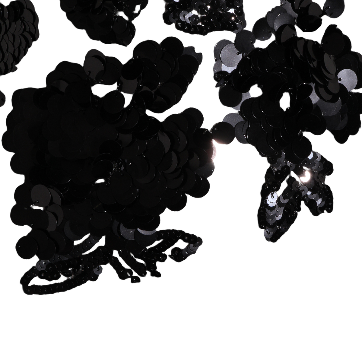 Asymmetrical Black Sequined Floral Appliqué Dress