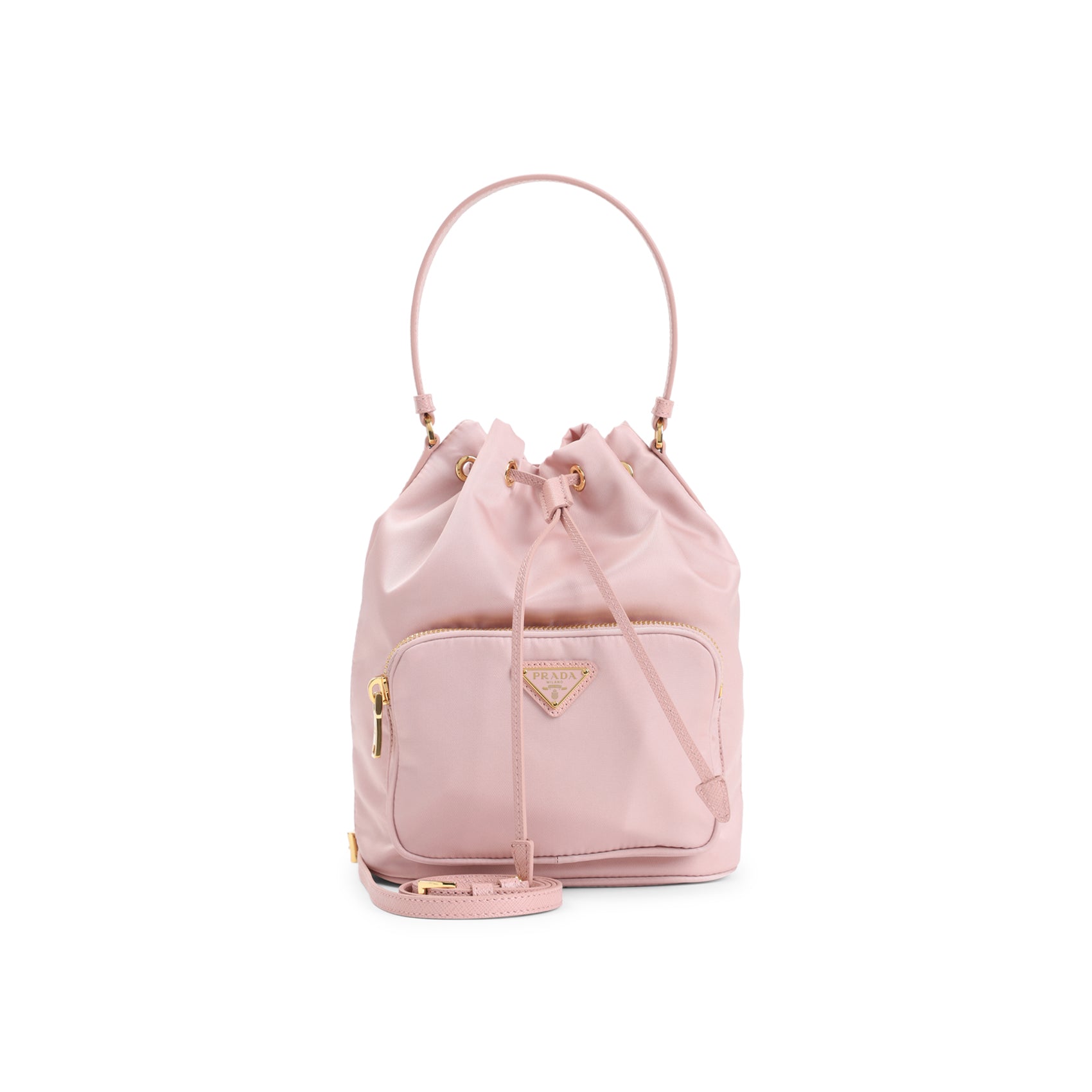 Re-Nylon Pink Bucket Bag with Leather Accents