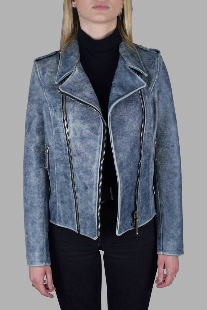 Aged Blue Leather Perfecto Jacket