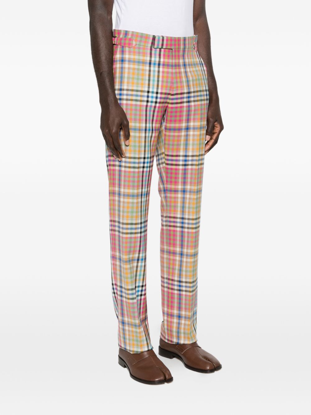 Multicolor Plaid Trousers With Tailored Fit And Side Adjusters