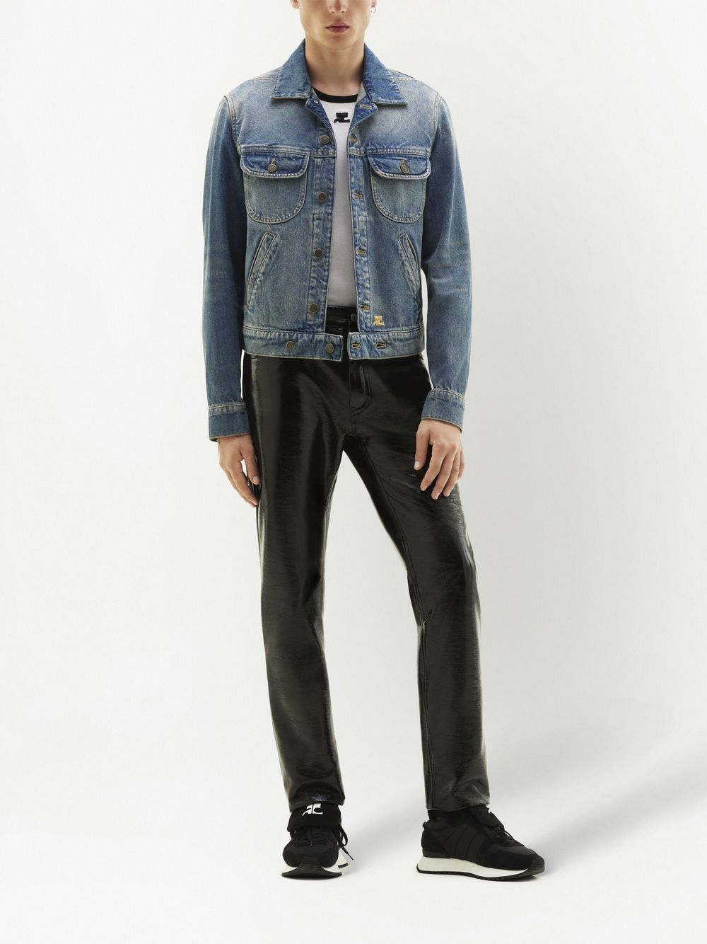 Navy Blue Straight Leg Vinyl Trousers
