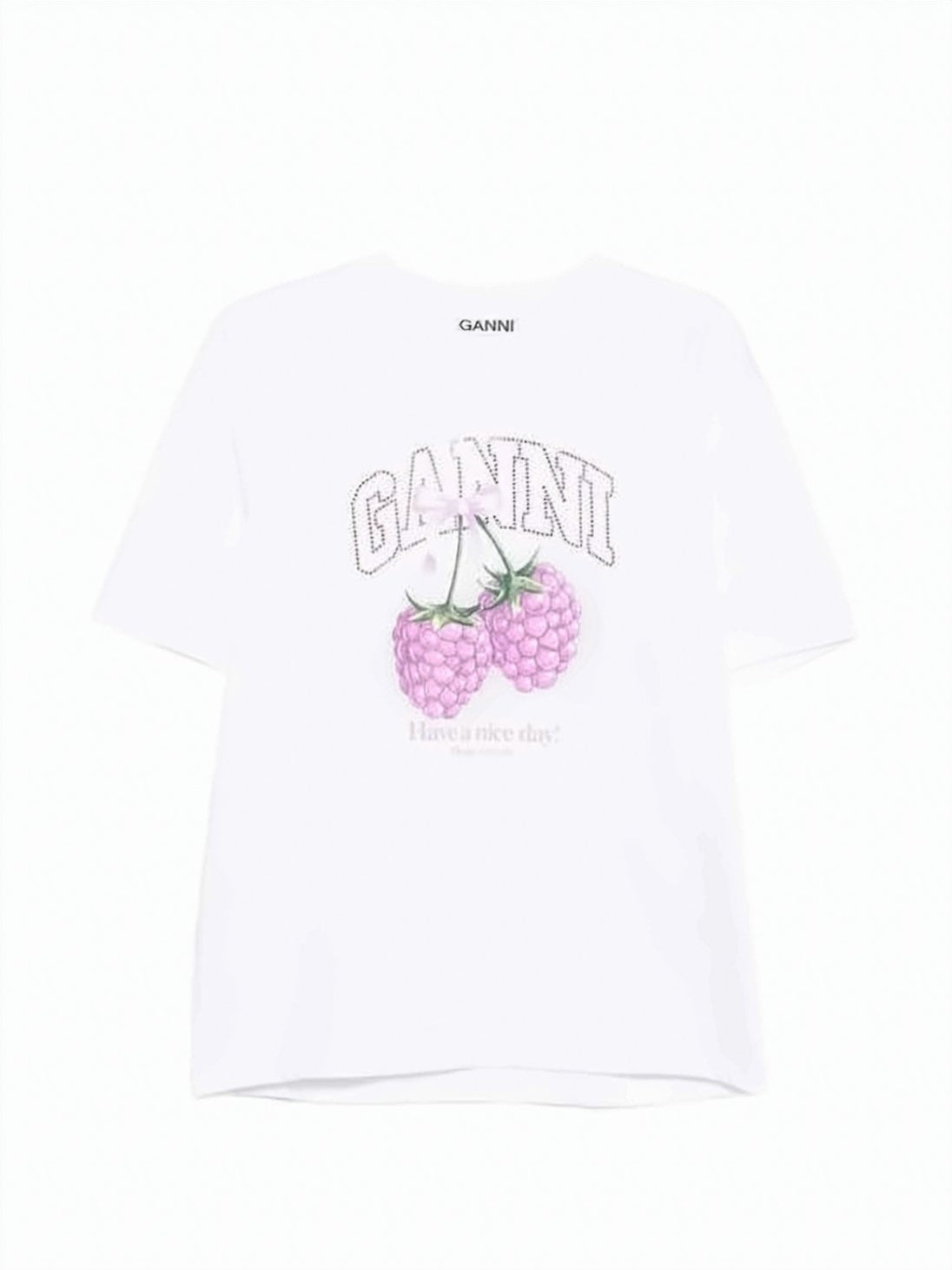Relaxed Fit White T-Shirt with Raspberries Graphic
