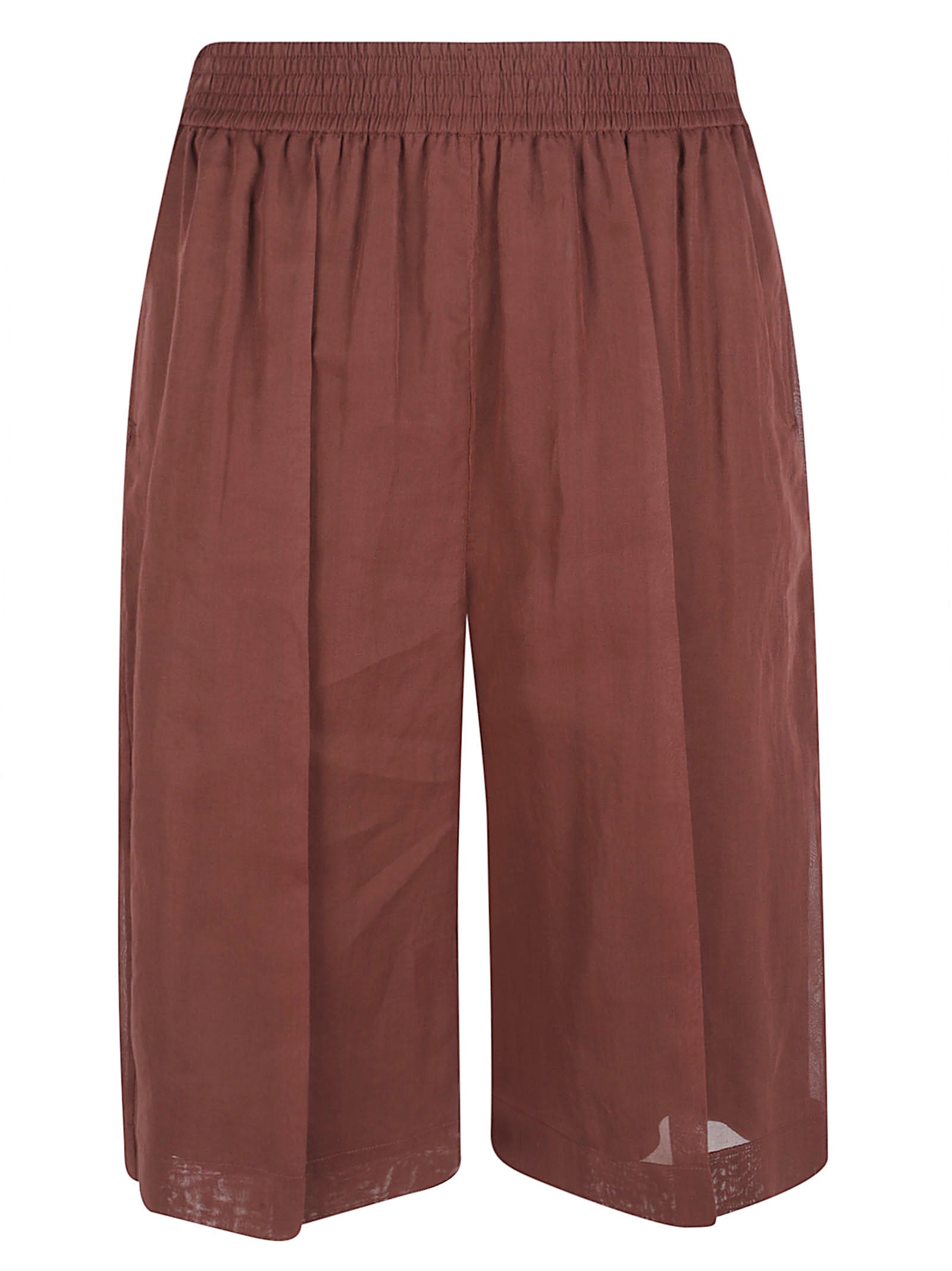Relaxed Fit Brown Shorts with Elastic Waistband and Functional Pockets
