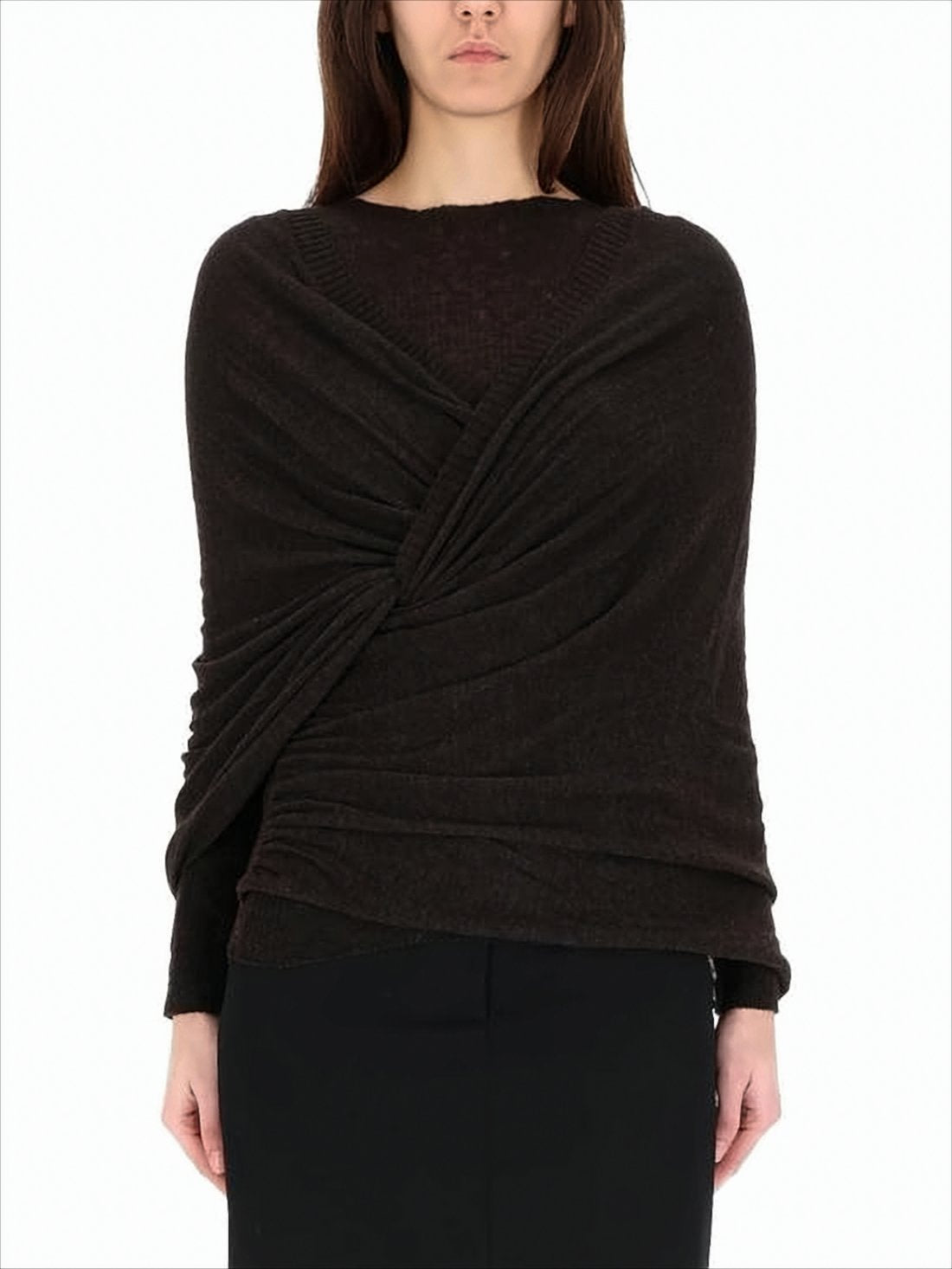 Draped Asymmetrical Sweater with Twisted Front Detail