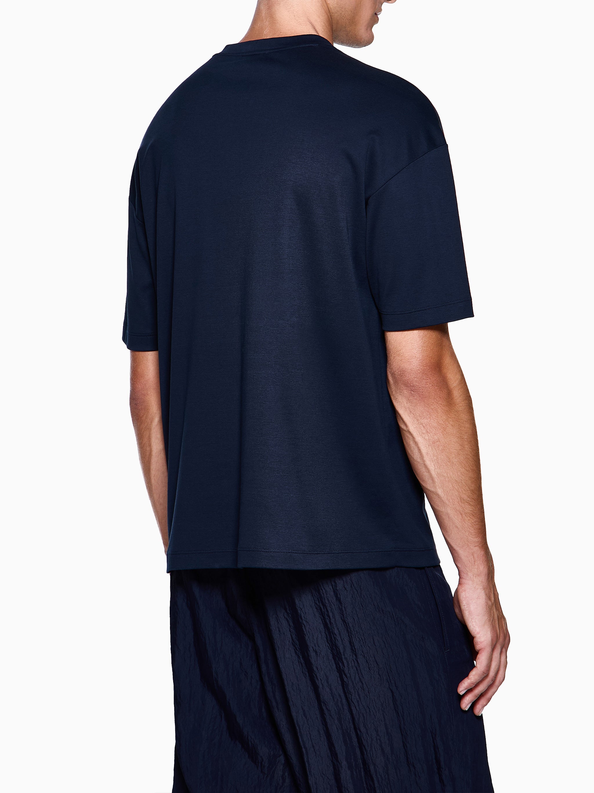 Navy Blue Boxy-Fit Embroidered Logo T-Shirt