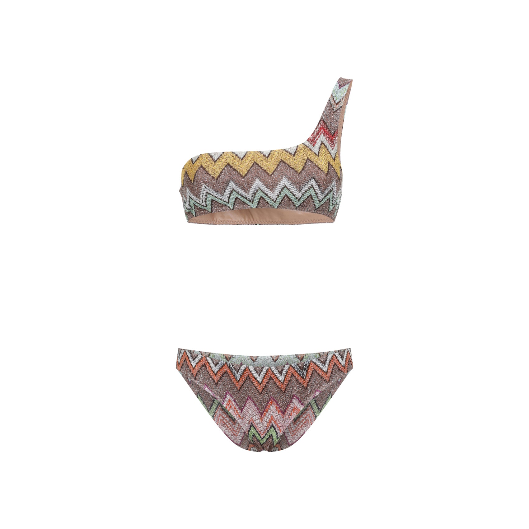 Multicolor Zigzag Bikini with One-Shoulder Top