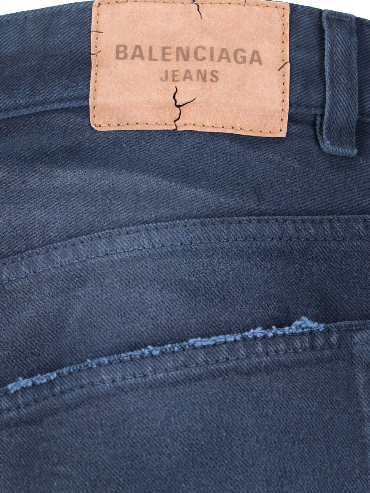 Distressed Dark Blue Denim Jeans With Logo Patch