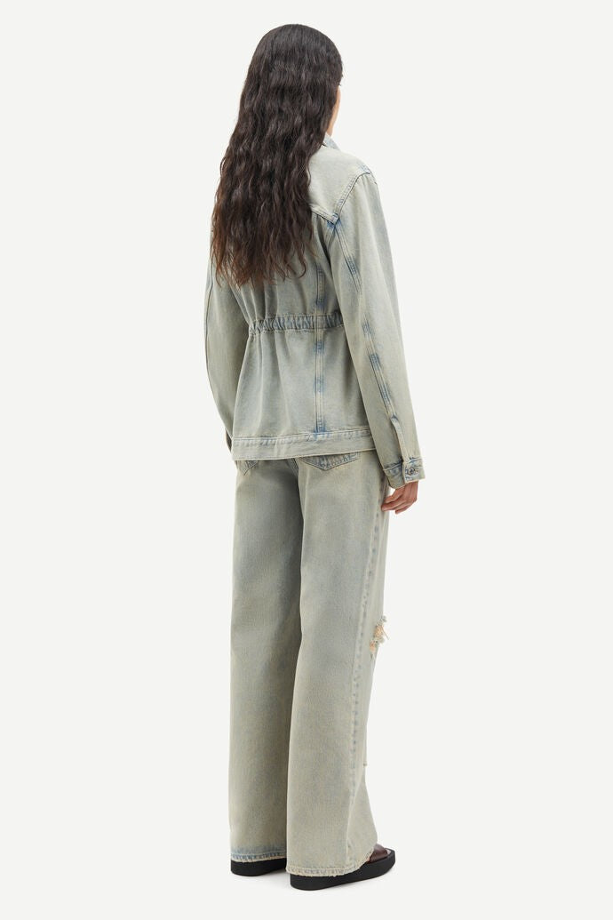 Loose-Fit Denim Jacket With Waist Drawstring