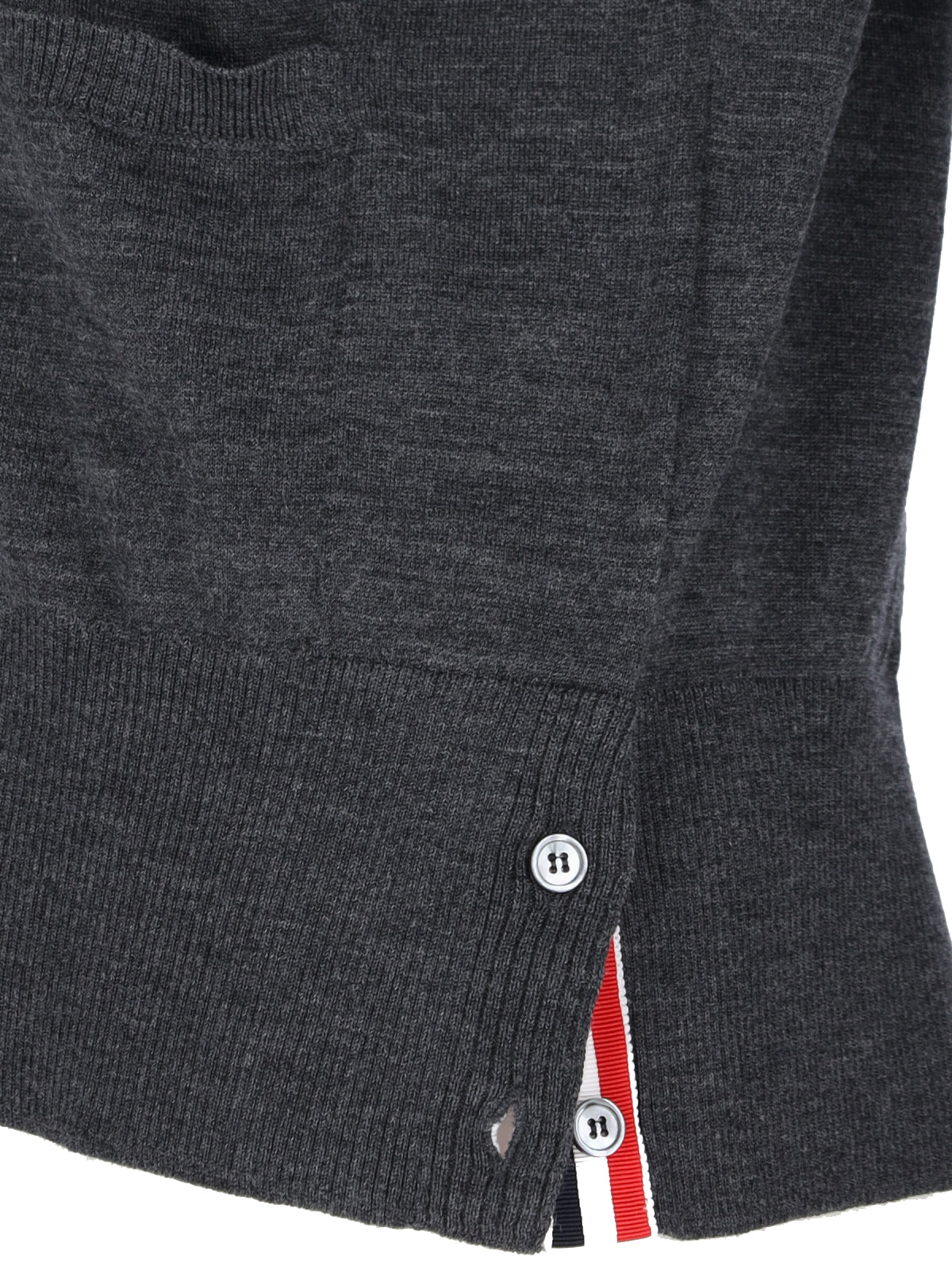 Iconic V-Neck Cardigan In Grey Wool With Signature Stripes