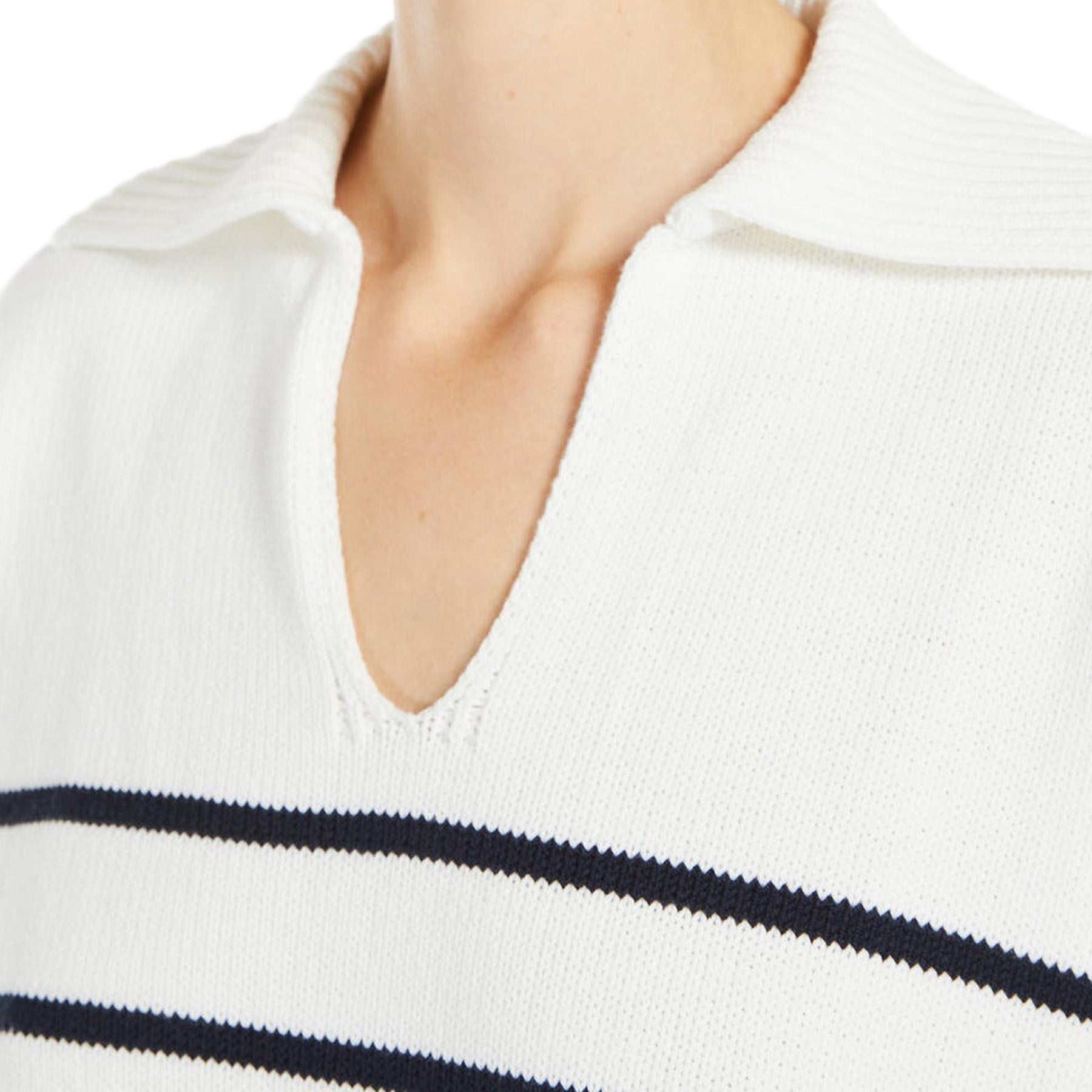 Relaxed Fit V-Neck Sweater with Striped Detail