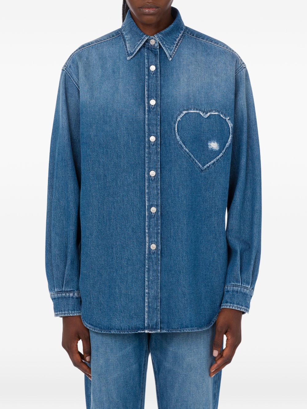 Frayed Heart Patch Denim Shirt