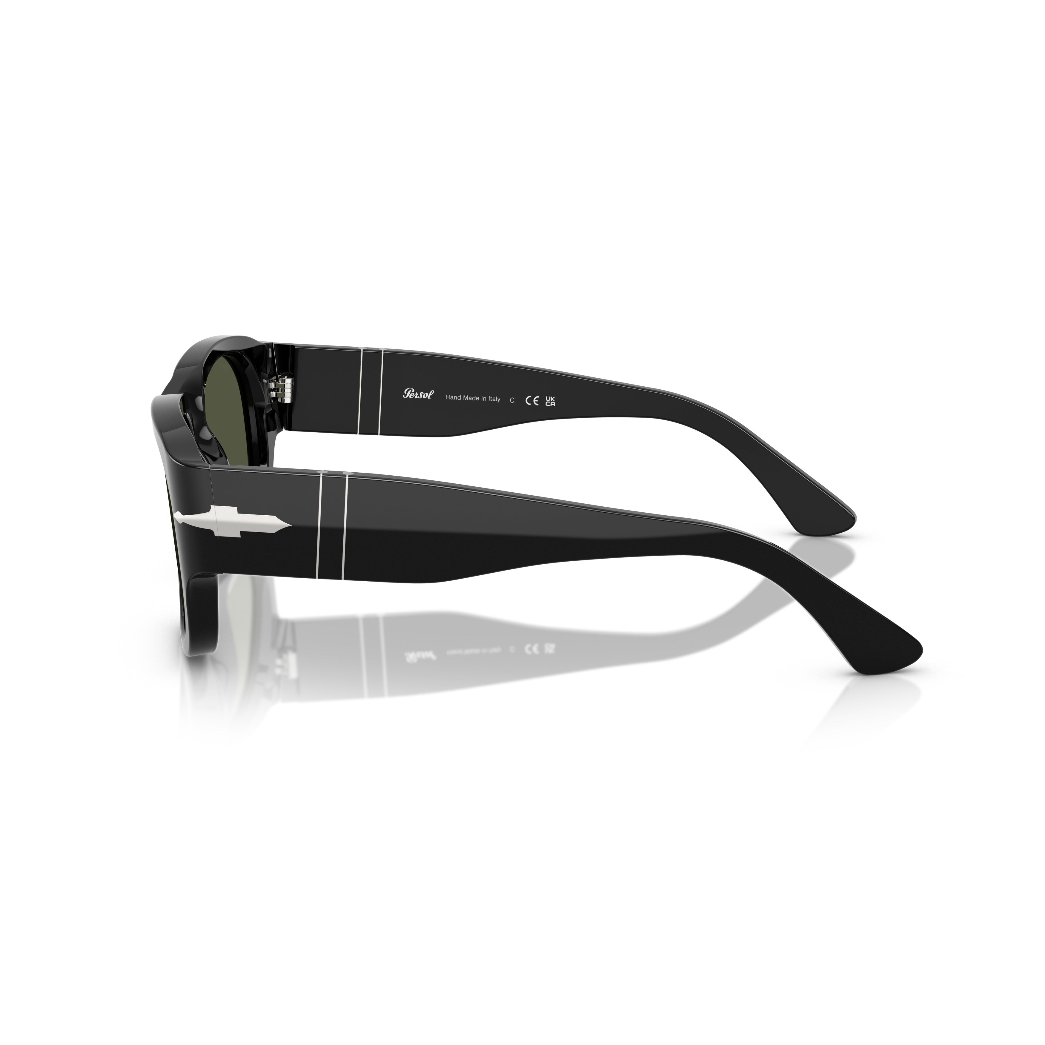 0po3380s Rectangular Black Acetate Sunglasses with Silver Arrow Detail