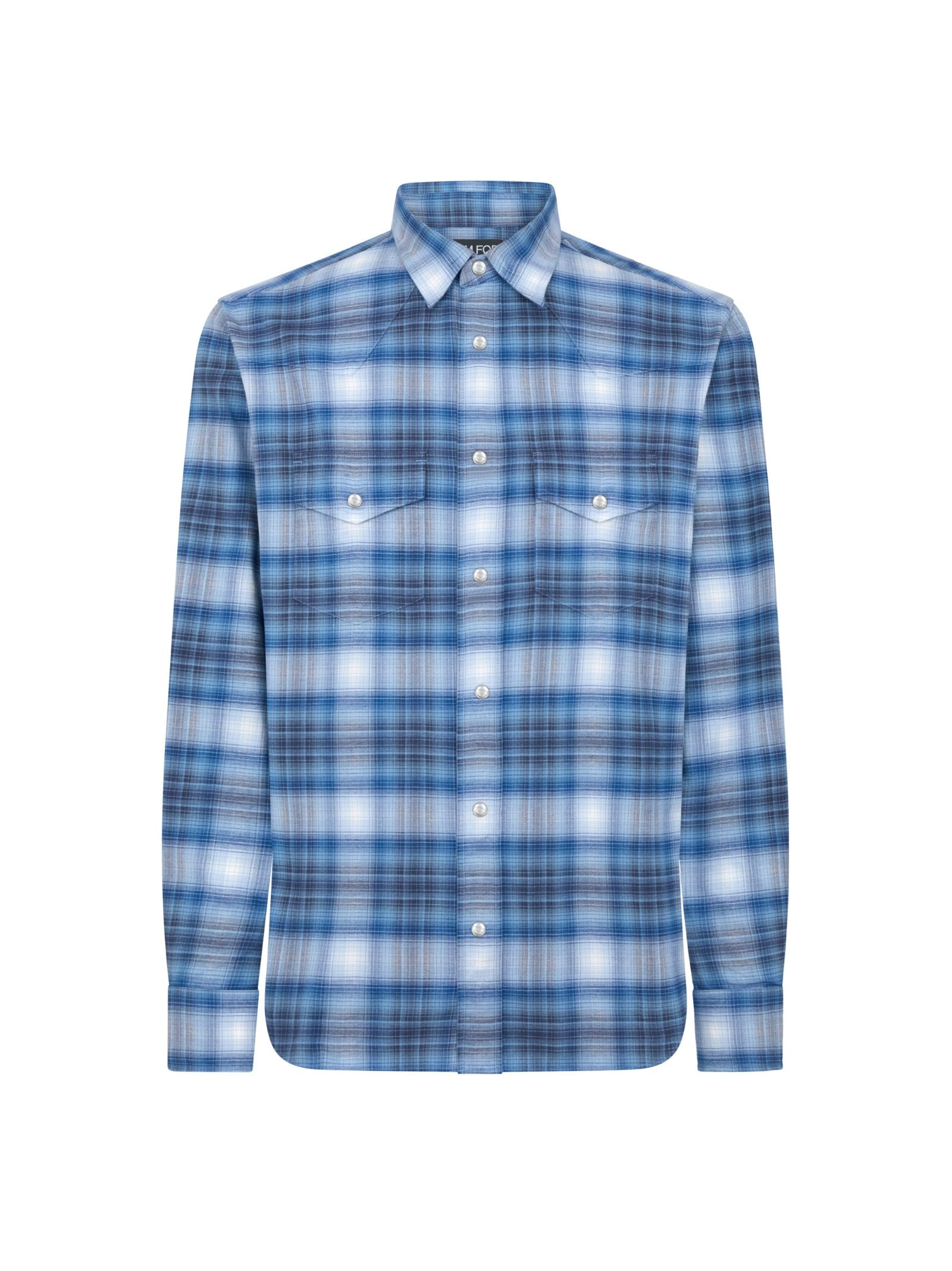 Slim-Fit Blue Checked Shirt With Chest Pockets