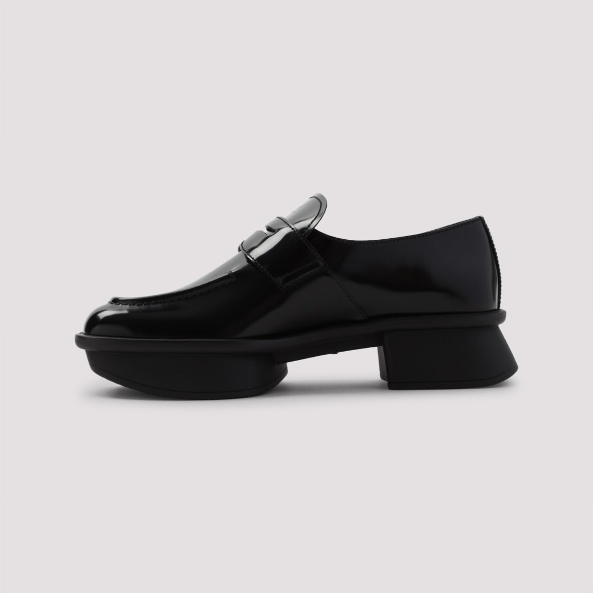 Black Calf Leather Loafers With Chunky Heel