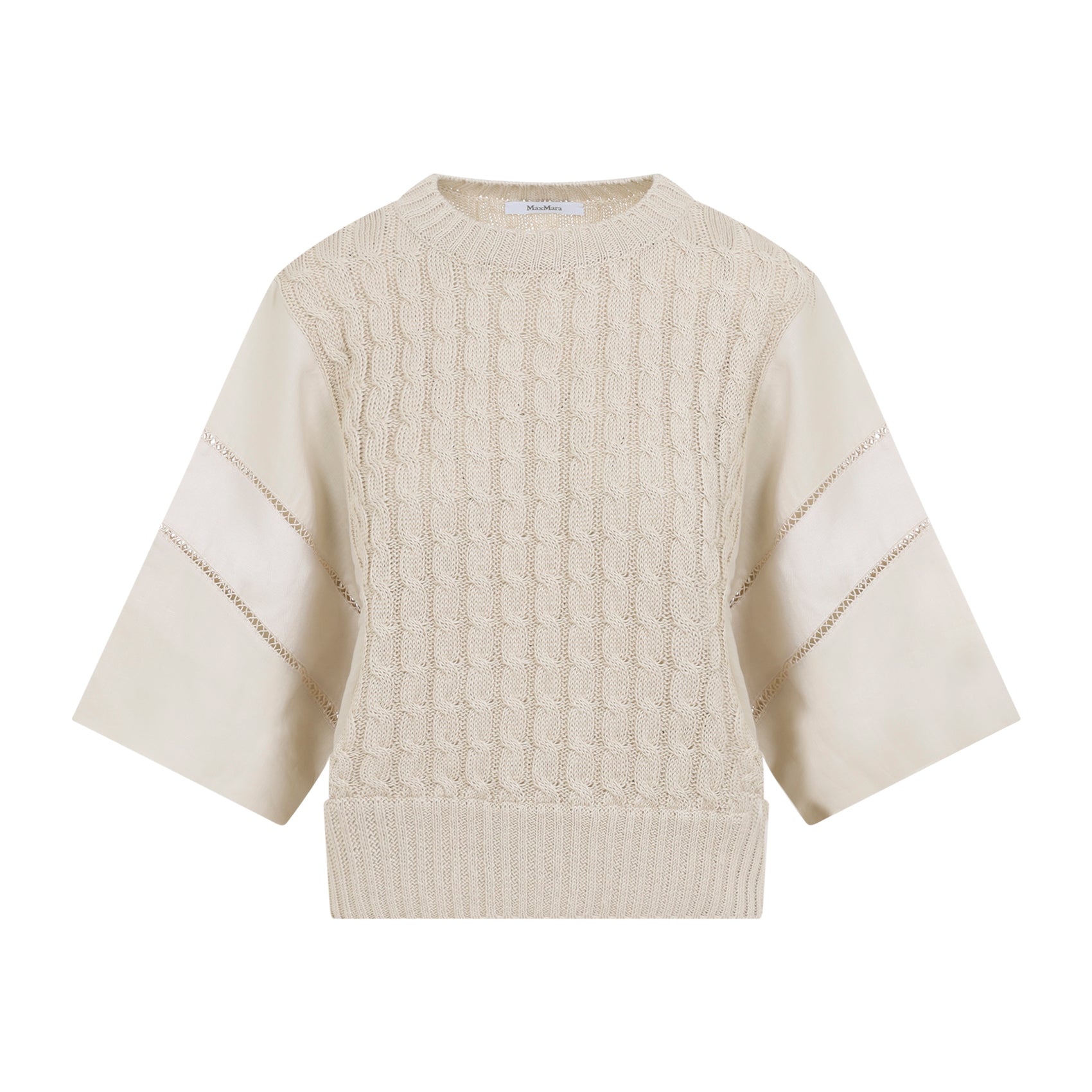 Cable Knit Sweater With Openwork Sleeve Detail