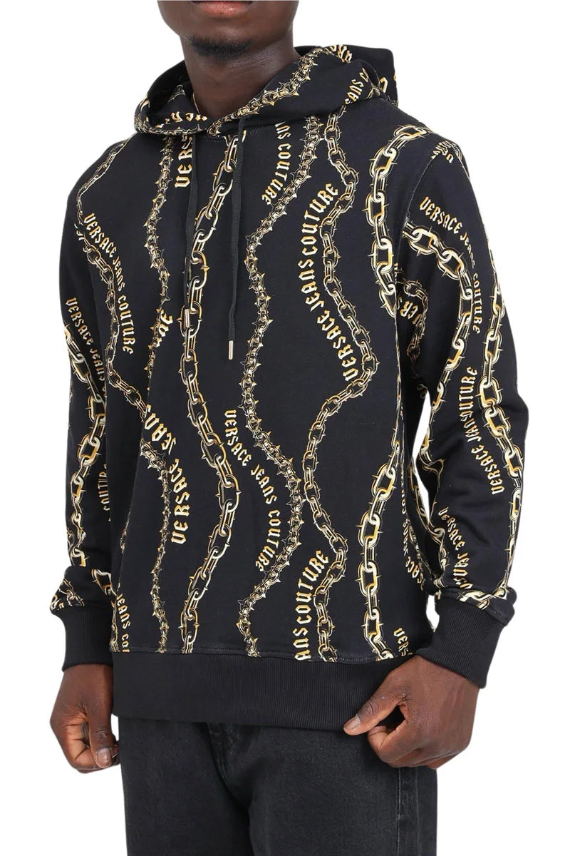 Two-Tone Cotton Hoodie with Chain Pattern