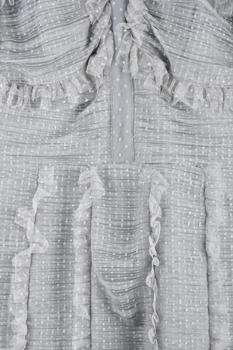 Sheath Tulle Dress Cuffed Sleeves - Grey