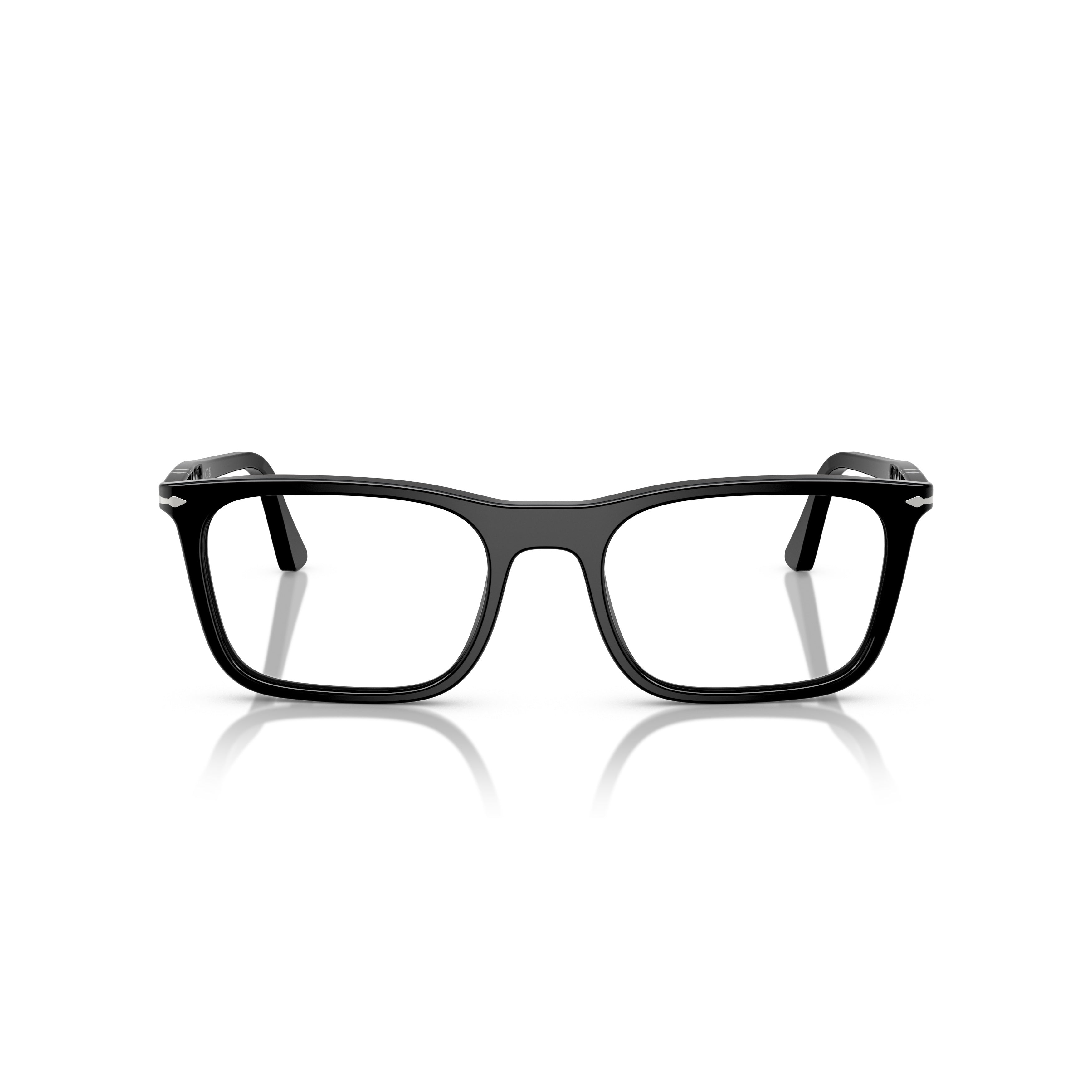 0po3358v Rectangular Glossy Black Acetate Eyeglasses with Silver Accents